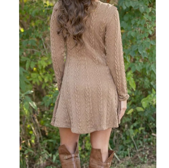 Khaki Knit Long Sleeve Dress - Picture 2 of 6